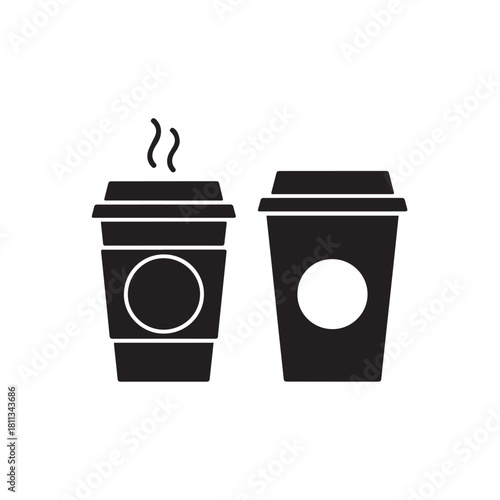 Two black coffee cups with lids, one steaming