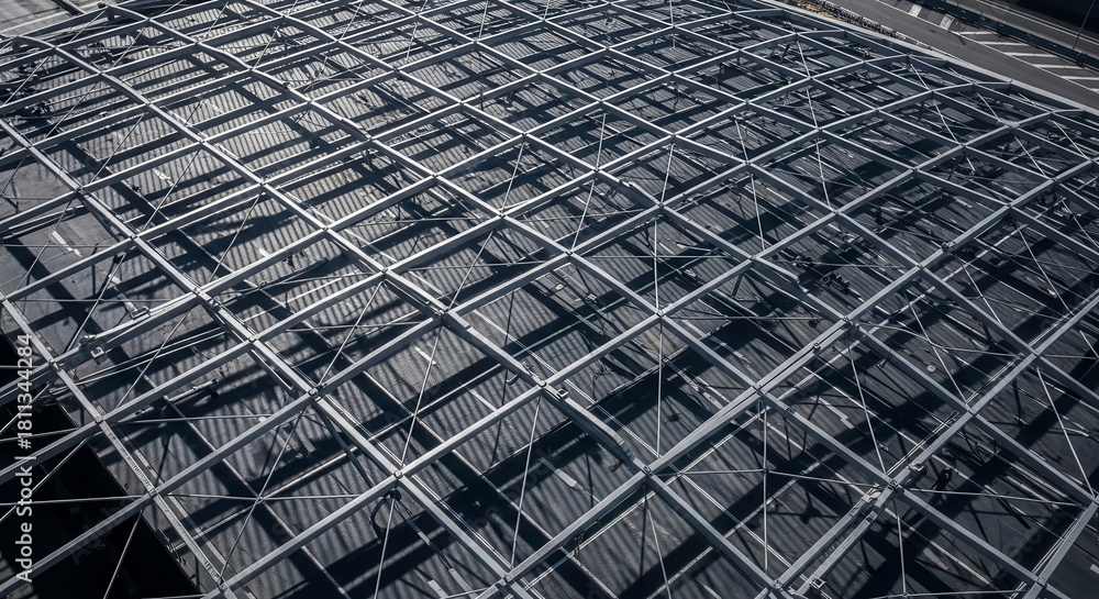 Fototapeta premium Architectural Perspective: A Modern Metal Framework Structure on Dark Background