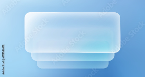 Liquid glass push stack, 3d light frame boxes on blue background. Transparent message boxes in modern futuristic style for web and mobile smart phone, vector illustration with light glow effect.