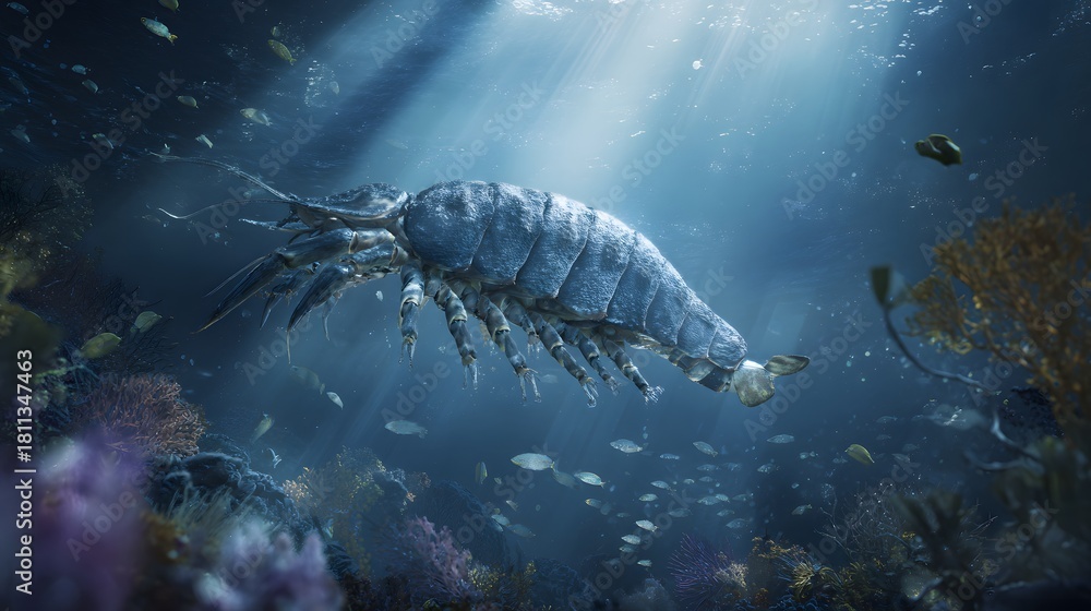 Obraz premium Ancient Marine Giant Swims Through Deep Ocean Depths A Stunning Prehistoric Underwater Scene