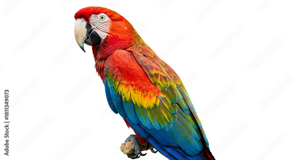Obraz premium Scarlet Macaw Perched on Branch isolated on transparent background