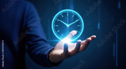 Wallpaper Mural Digital clock hologram appears above open hand Torontodigital.ca