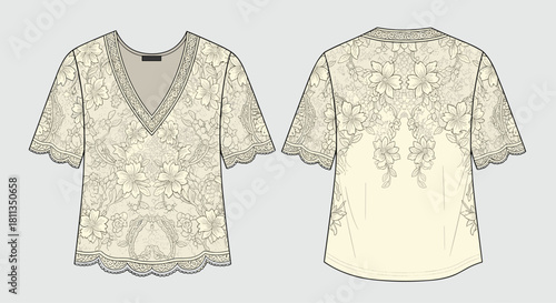 Stunning floral lace top design, a modern elegant fashion statement, perfect for boutique designs and commercial use, ready for your creative touch