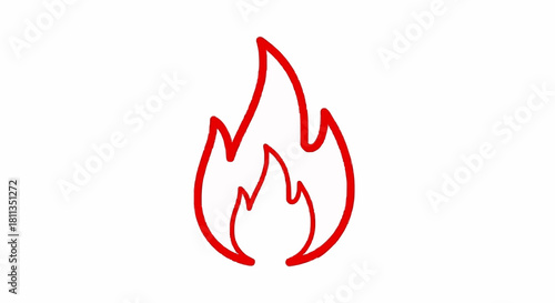 Red flame icon, simple outline illustration on a white background, symbolizing heat, energy, or passion.