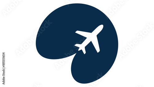 Travel airplane icon on blue shape