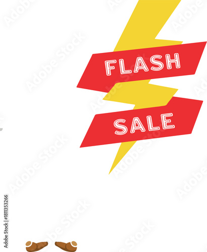 Flash Sale Announcement with Lightning Bolt Design and Brown Shoes | Discount Retail Marketing Promotion