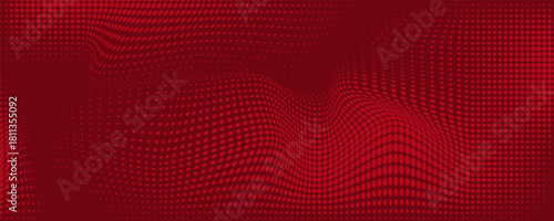 Red Abstract Wavy Dotted Background with 3D Digital Grid Effect