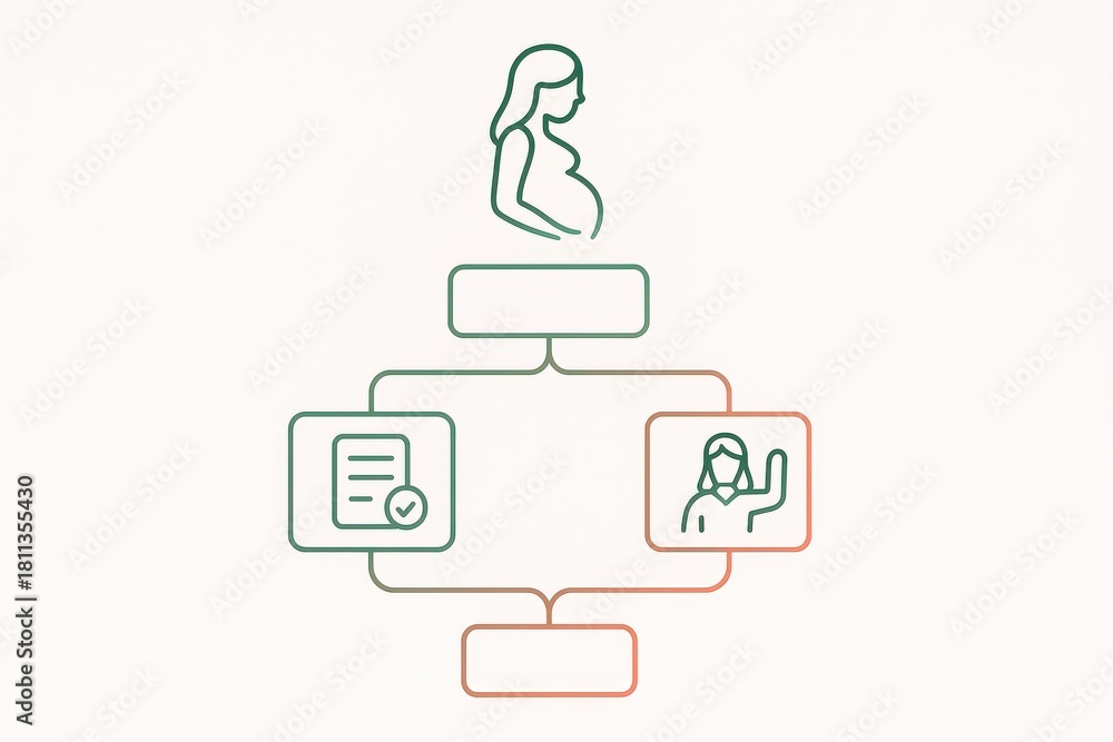 Obraz premium Pregnant woman icon as the focal point of a visual representation displaying pre natal considerations including medical consultation and essential documentation signifying maternity preparation