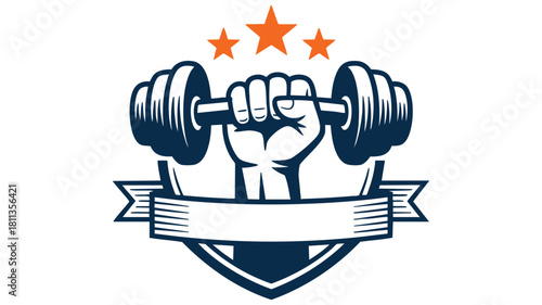 Strong fist with dumbbell stars