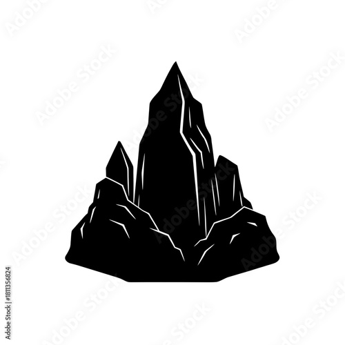 Silhouette of a jagged rock formation on transparent background