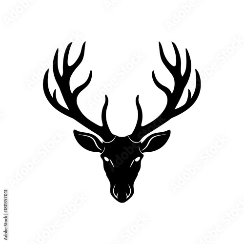 Silhouette of a deer head with antlers on transparent background