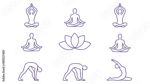 Yoga and meditation line icons
