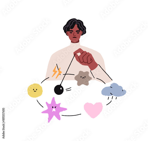 Mood swings, emotional intelligence concept. Feelings change, mental states and emotions control. Shift between positive and negative. Psychology, flat vector illustration isolated on white background