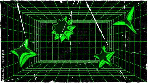 3D wireframe perspective grid room template design vector illustration background. Empty three dimensional virtual room perspective wireframe grid geometric sketch. Cyber virtual line interior frame