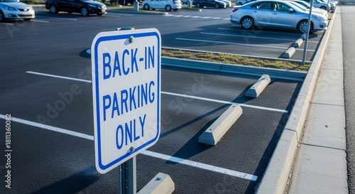 Back-In Parking Space Sign Declares Designated Area For Reverse Vehicle Entrance