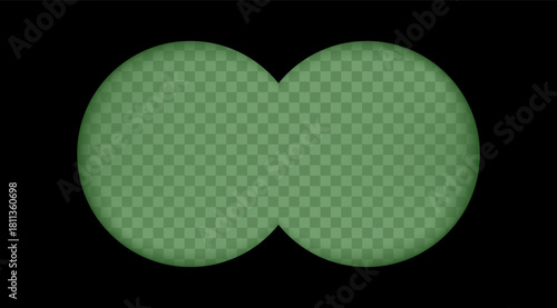 Binocular view overlay, two green-tinted night vision circular viewports with a transparent background