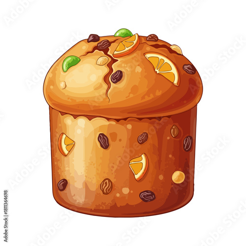 Traditional Italian Christmas Panettone Cake Vector Illustration