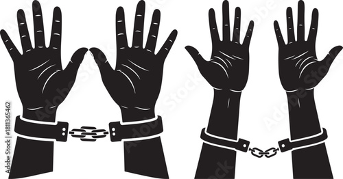 Two pairs of black hands in chains silhouette