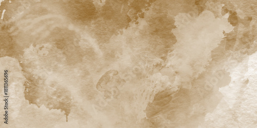 Old aged paper sheet with stains and wrinkles in warm tones used as antique background, abstract brown watercolor Painting of clouds in Beige and White Tones Seamless Pattern.