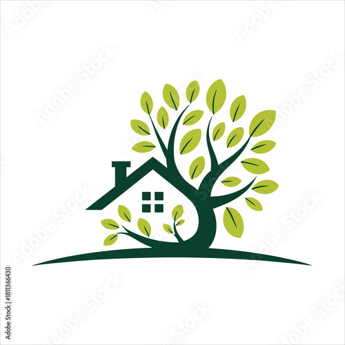 Sustainable house tree graphic