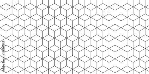 Abstract black square line hexagons seamless hexagon polygonal pattern background. vector seamless creative pattern bright white abstract honeycomb background.	
