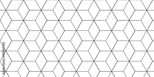 Abstract black square line hexagons seamless hexagon polygonal pattern background. vector seamless creative pattern bright white abstract honeycomb background.	