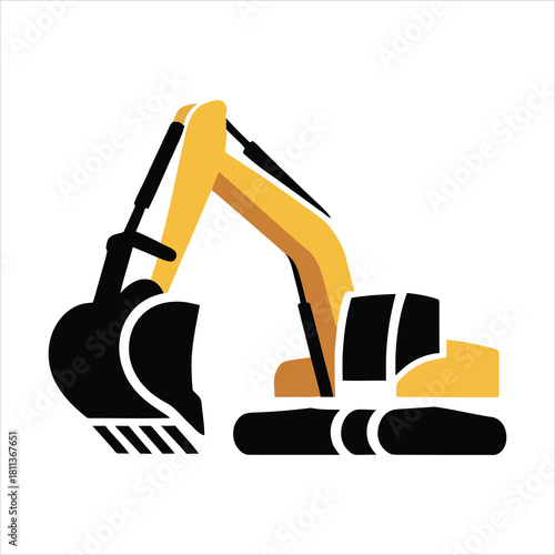 Yellow excavator construction icon