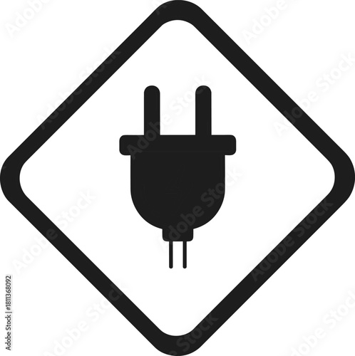 Electric plug icon silhouette in a rounded diamond frame for charging station vector design.