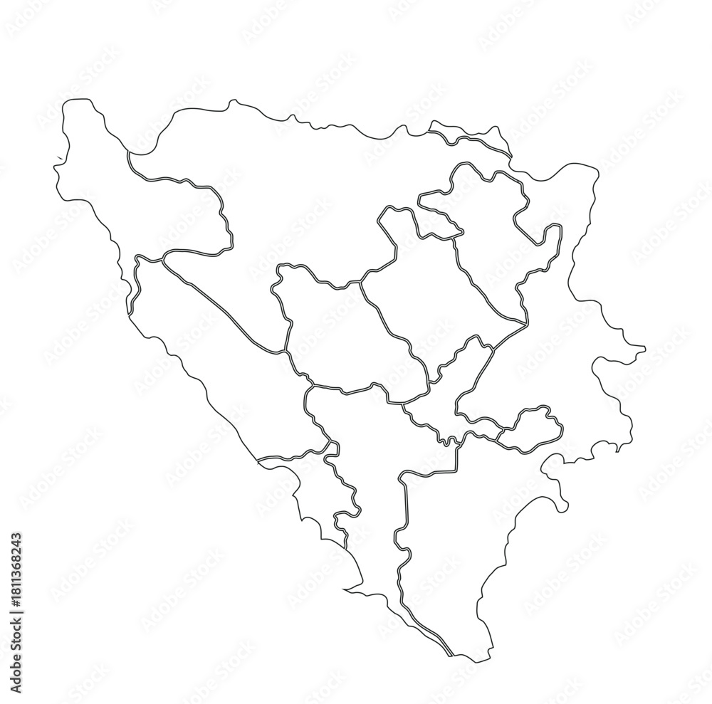 Obraz premium White color map of Bosnia and Herzegovina on white background