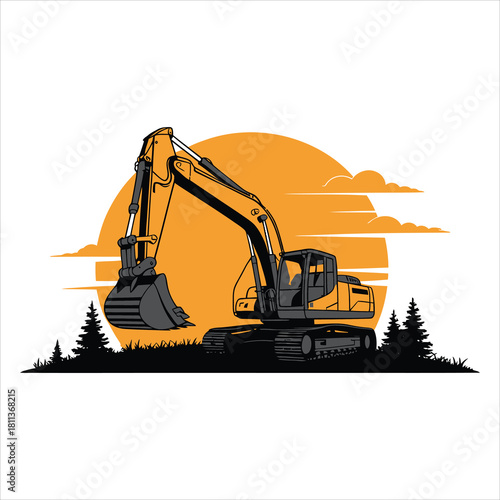 Yellow digger on sunset graphic