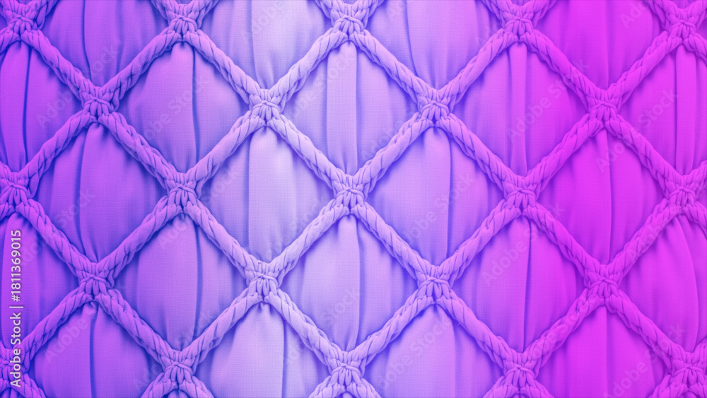 Obraz premium Vibrant quilted texture with soft padding and geometric diamond stitching, illuminated by a mesmerizing purple and pink gradient light, creating a luxurious abstract background