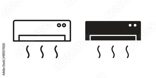 Air conditioner icons of black colored in various styles