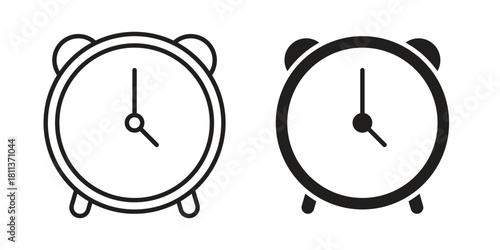 Alarm clock icons of black colored in various styles