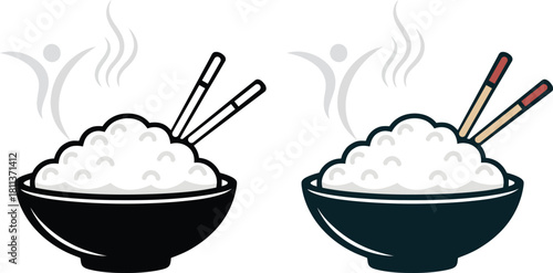 Bowl of hot rice illustration with chopsticks for asian food concept