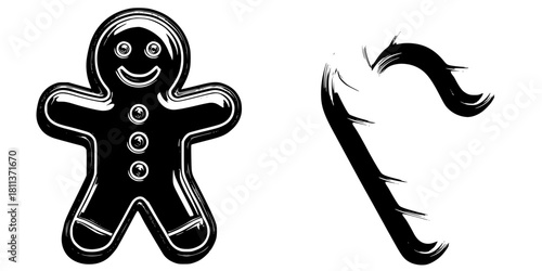 Holiday Cheer: Gingerbread Man Candy Cane | Clean, isolated vector art for creative projects.