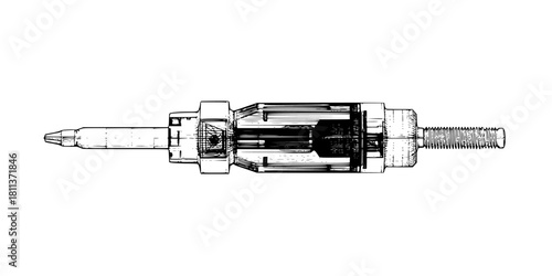 Monochrome Mechanical Marvel: Stylish Screwdriver Artistry | Clean, isolated vector art for creative projects.