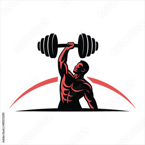 Muscular man dumbbell overhead