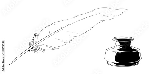 Quill Ink, Timeless Classic Writing Tools | Clean, isolated vector art for creative projects.
