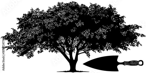 Silhouette solitary tree under night sky | Clean, isolated vector art for creative projects.