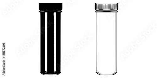 Elegant Monochrome Apothecary Set: Test Tube Bottle | Clean, isolated vector art for creative projects.