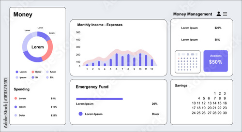 Vector of money management with wallet, cash, and budget planning elements for personal finance.