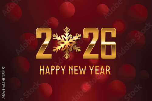 A sophisticated New Year 2026 design featuring refined golden typography, radiant light gradients, and shimmering particle effects set against a dark, elegant backdrop. This composition is well-suited