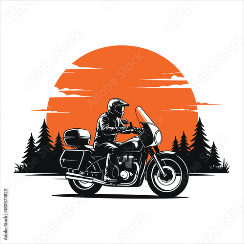 Biker journey under sunset sky