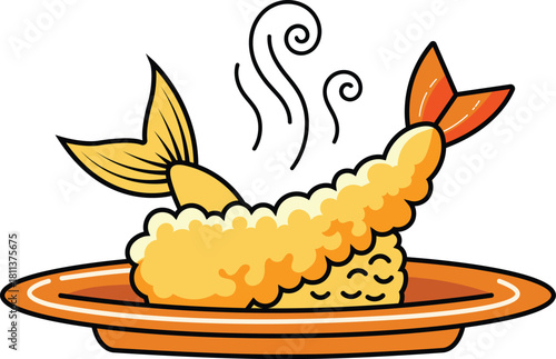 Crispy tempura shrimp illustration served on a plate delicious meal
