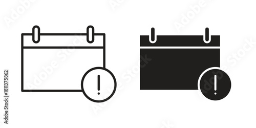 Calendar exclamation icons of black colored in various styles