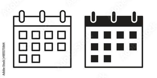 Calendar icons of black colored in various styles