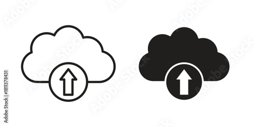 Cloud upload icons of black colored in various styles