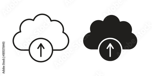 Cloud upload icons of black colored in various styles