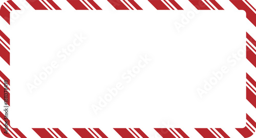 Candy cane christmas frame with blank space. Christmas border frame. Merry Christmas Candy cane rectangle frame card elements decoration. New Year picture frame ribbon. Xmas striped border