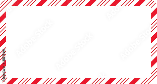 Candy cane christmas frame with blank space. Christmas border frame. Merry Christmas Candy cane rectangle frame card elements decoration. New Year picture frame ribbon. Xmas striped border